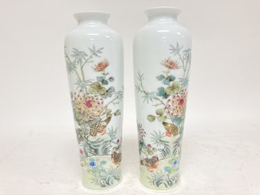 Pr. of Chinese Porcelain Famille Rose Vases, Hongxian Mark