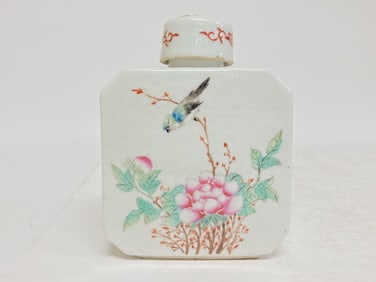 19th C. Chinese Porcelain Famille Rose Tea Caddy