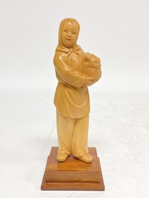 1960-70s Chinese Boxwood Carved Maiden
