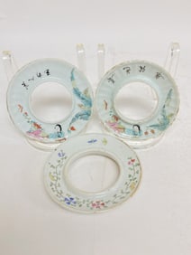 (3) 19-20th C. Chinese Porcelain Familled Rose Saucers