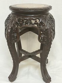 Qing Chinese Guangdong Marble Inlay Hongmu Carved Stand