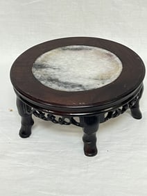 Qing Chinese Marble Inlay Hongmu Carved Stand