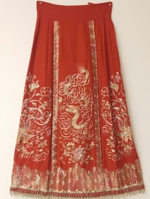 19-20th C. Chinese Gold Thread Dragon Phoenix Skirt