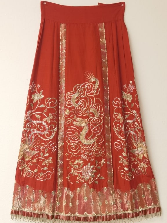 19-20th C. Chinese Gold Thread Dragon Phoenix Skirt (1 of 5)