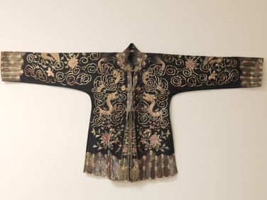 19-20th C. Chinese Gold Thread Dragon Phoenix Robe