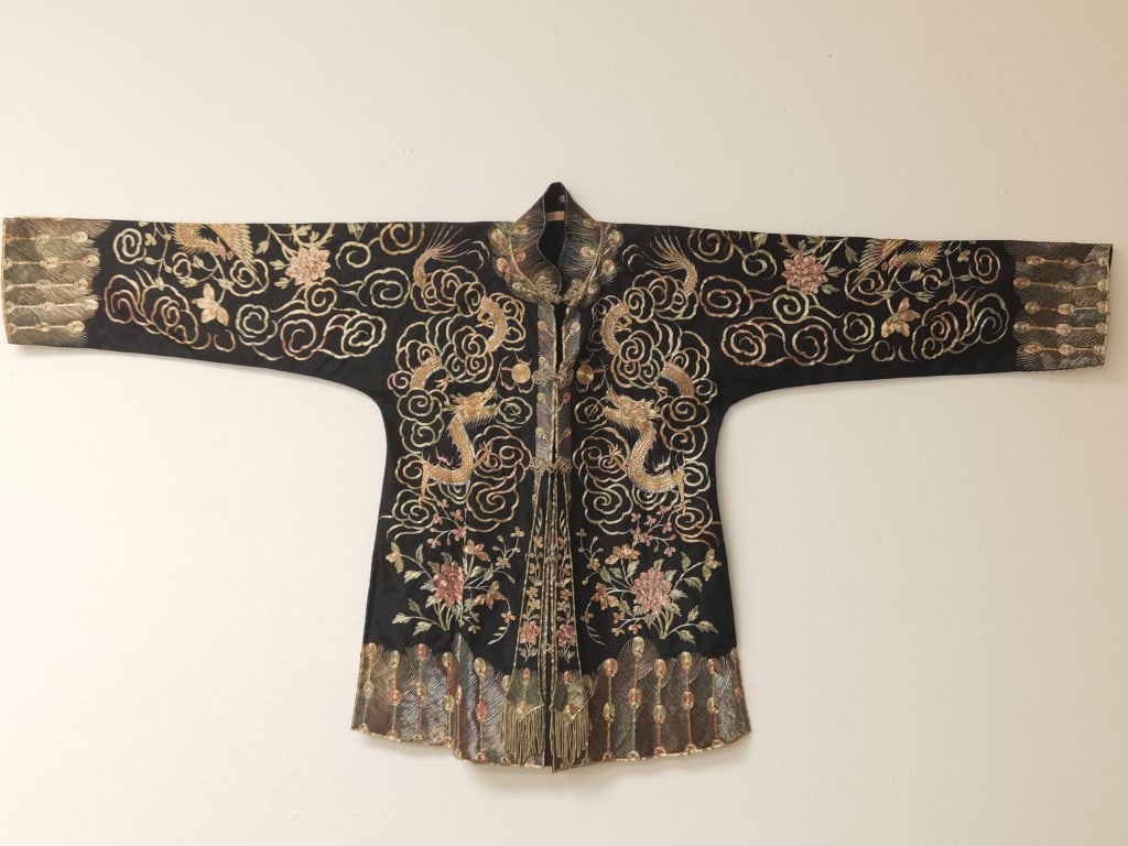 19-20th C. Chinese Gold Thread Dragon Phoenix Robe (1 of 11)