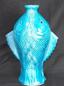Kangxi Chinese Porcelain Peacock Blue Glaze Fish Vase
