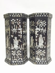 Pr. of Chinese Mother-of-Pearl Inlay Lacquer over