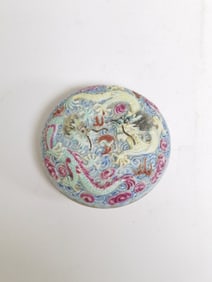 19-20th C. Chinese Carved Porcelain Famille Rose Stamp Ink Box