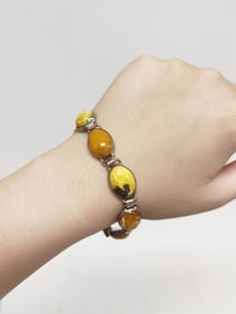 Butterscotch Egg Yolk Amber Bead Silver Bracelet