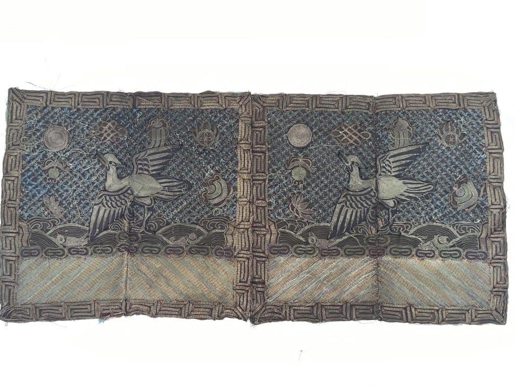 Pr. of Qing Chinese Gold Thread Embroidered Rank Badge (1 of 4)