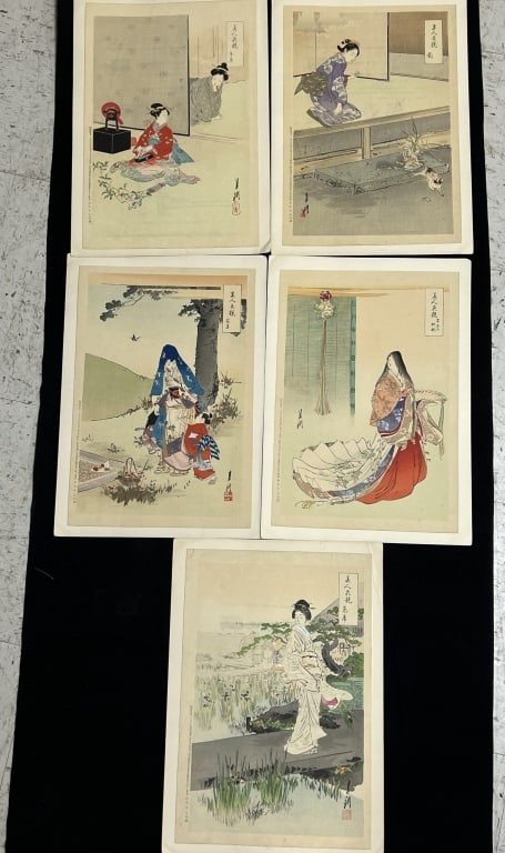 (5) Japanese Gekko Agata Ukiyo-e Prints: (5) Japanese Gekko Agata Ukiyo-e Prints, 15in by 10 1/8in