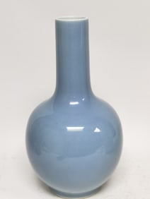 19th C. Chinese Porcelain Sky Blue Glaze Bulbous Vase