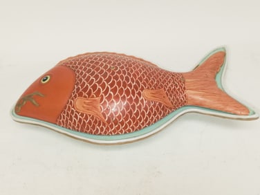 Qing Chinese Porcelain Gilt Iron Red Glaze Fish Box
