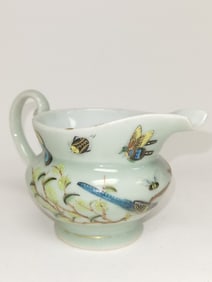 18-19th C. Chinese Porcelain Pea Glaze Famille Rose Creamers