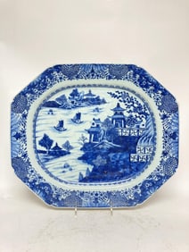 18-19th C. Chinese Export Porcelain B&W Charger