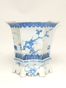 Qing Chinese Porcelain B&W Hexagonal Flower Pot