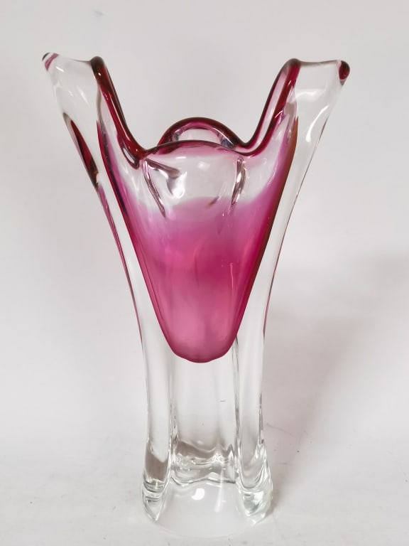 Vintage Murano Italy Sommerso Cranberry Glass Vase (1 of 5)