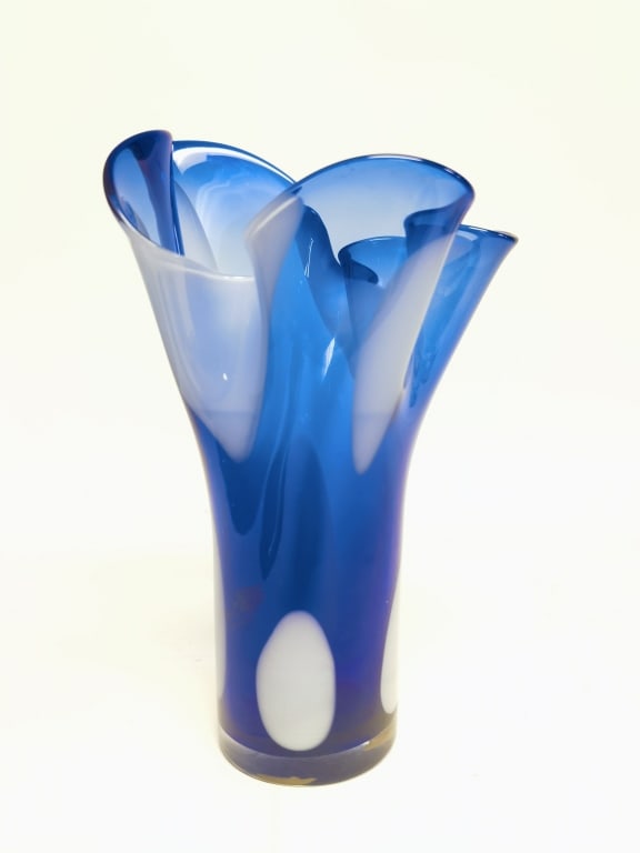 Vintage Cobalt Blue Handkerchief Vase: Vintage Cobalt Blue Handkerchief Vase, 9.5in