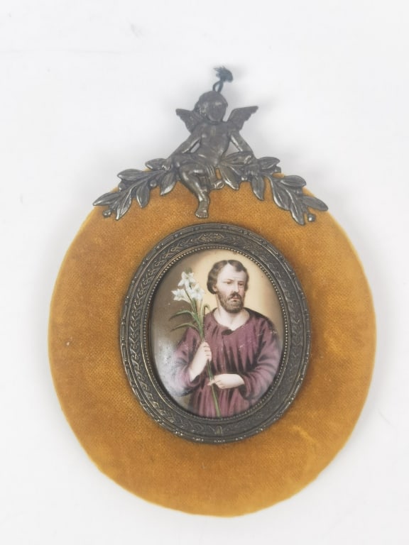 Vintage Velvet Frame with Porcelain Miniature Plaq (1 of 4)