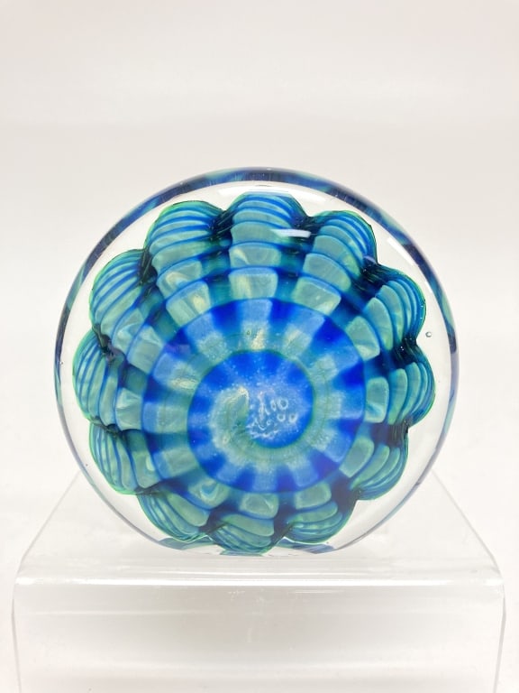 2003 The Glass Forge Swirl Glass Paperweight: 2003 The Glass Forge Swirl Glass Paperweight, 3.25in by 3 3/8in by 1.25in