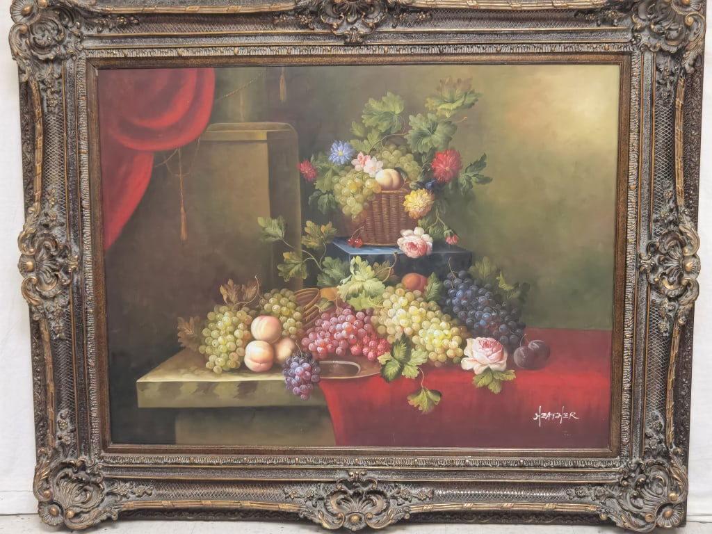 Exceptional Still Life Oil Painting On Canvas, Hea Auction