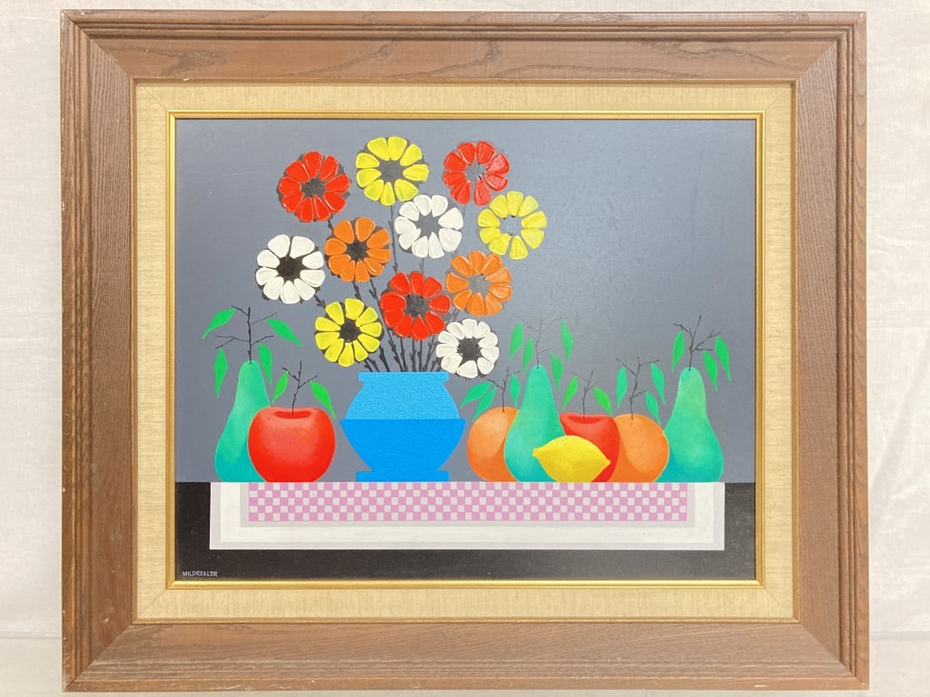 Bob Mildrexler (1927-1998) Contemporary Still Life: Bob Mildrexler (1927-1998) Contemporary Still Life Oil Painting on Board, Signed Lower Left, 26 1/8in by 22in