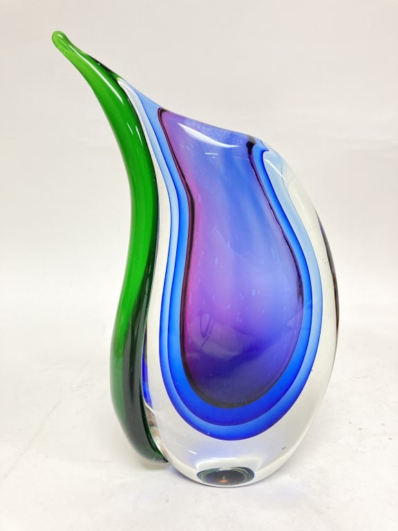 Vintage Murano Italy Flavio Poli Sommerso Glass Va: Vintage Murano Italy Flavio Poli Sommerso Glass Vase, 9.25in