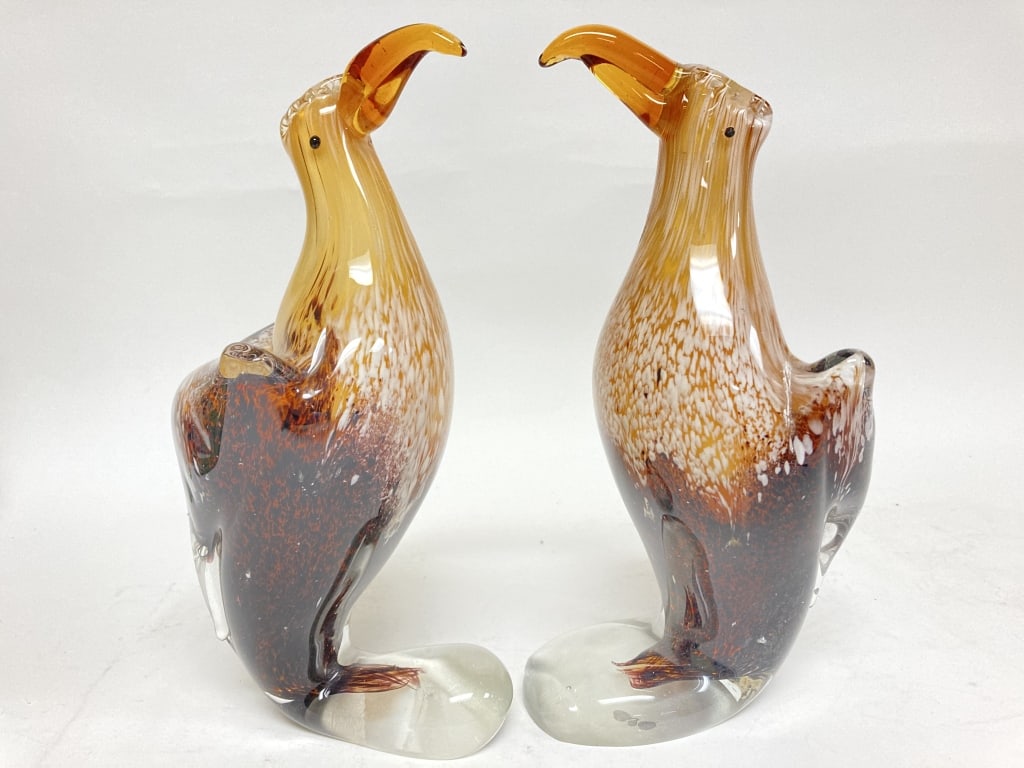(2) Vintage Murano Italy Splatter Glass Eagles: (2) Vintage Murano Italy Splatter Glass Eagles, 9.75in