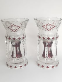 (2) Vintage Bohemian Ruby Red to Clear Cut Glass L