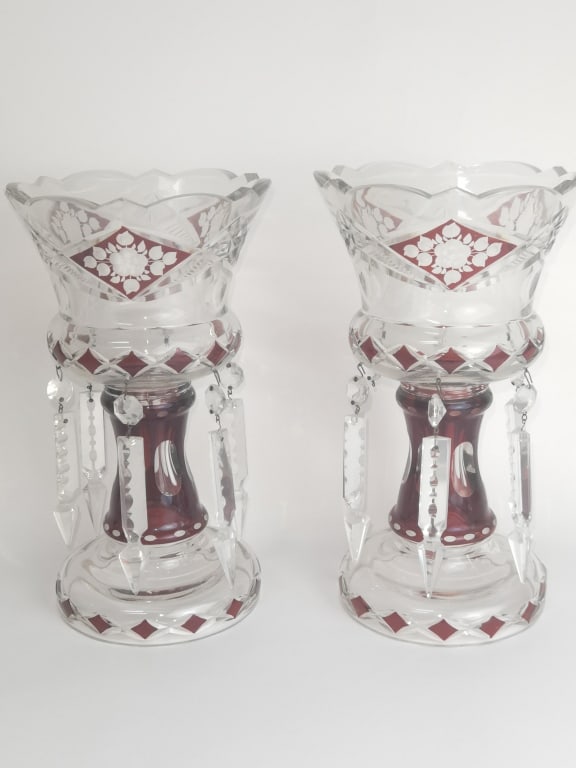(2) Vintage Bohemian Ruby Red to Clear Cut Glass L (1 of 9)