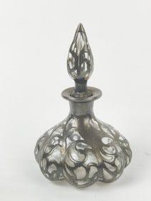 Antique Art Nouveau Sterling Overlay Filigree Glas