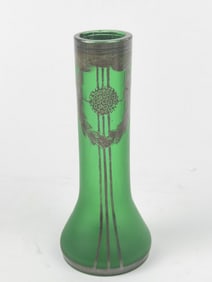 Antique French Art Nouveau Green Glass Vase