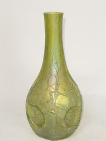 Kralik Dimpled Iridescent Green Crackle Glass Vase