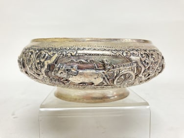 Vintage Indian Repousse Silver Metal Bowl