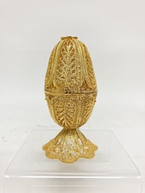 Vintage Russian Gilt Metal Lattice Egg Box