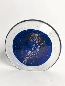 Vintage Unmarked Blue Splatter Glass Paperweight