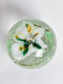 1985 John Barber White Floral Glass Paperweight