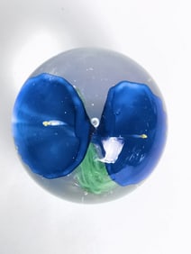 Unmarked Blue Flower Glass Paperweight