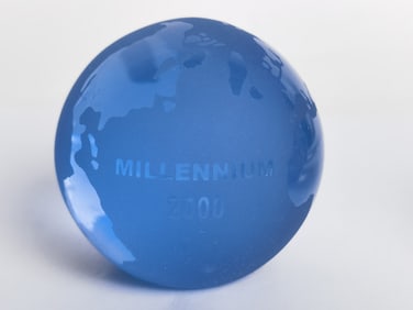 Unmarked Frosted Blue Globe Glass Paperweight