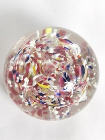 Unmarked Splatter Floral Glass Paperweight