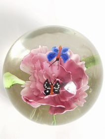 Murano Italy Butterfly Flower Glass Paperweight