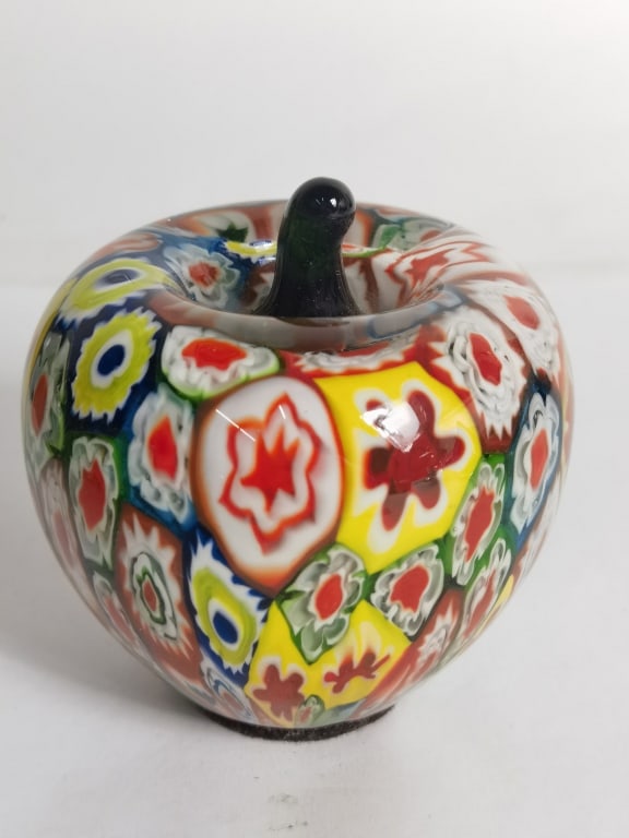 Murano Italy Millefiori Apple Glass Paperweight (1 of 5)