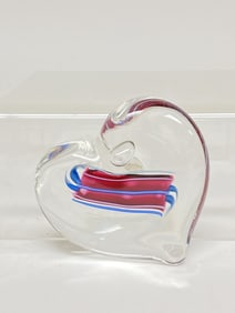 1995 SIR Blue/Red Heart Glass Paperweight