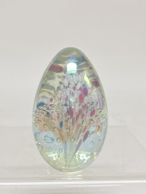 1991 GES Iridescent Splatter Glass Egg Paperweight