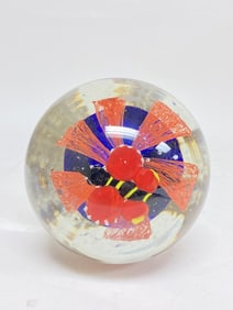 Unmarked Butterfly Red/Blue Glass Paperweight
