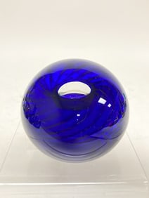 2013 Flame Run Cobalt Blue Swirl Bubble Glass Paperweight