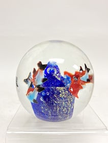 Murano Italy Aquarium Blue Swirl Glass Paperweight