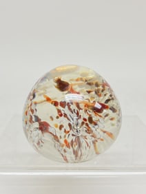 Unmarked Splatter Floral Glass Paperweight