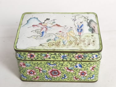 Qing Chinese Enamel over Bronze Figural Box